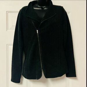 Eileen Fisher Charcoal Gray Wool Asymmetrical Zipper Moto Sweater Cardigan S